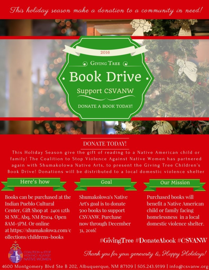 Giving Tree Holiday Children's book drive to benefit Native Americans affected by domestic violence